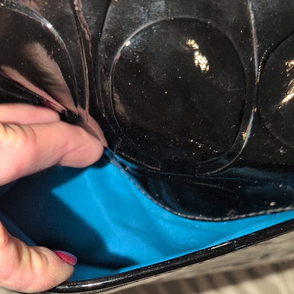 Coach Black Patent Leather Shoulder Bag with Tan Straps - Picture 7 of 16